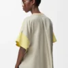 T-shirt coupe carrée en coton et soie gris pâle/citrine clair