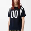 T-shirt coupe classique en coton et viscose bleu marine foncé T-shirt coupe classique en coton et viscose bleu marine foncé