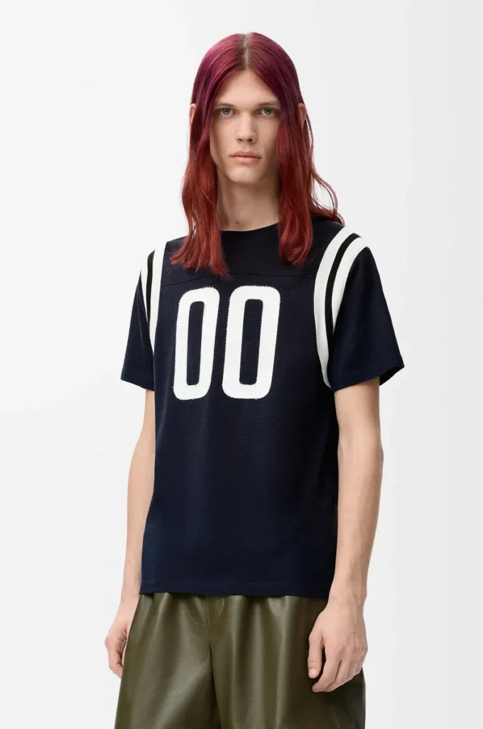 T-shirt coupe classique en coton et viscose bleu marine foncé T-shirt coupe classique en coton et viscose bleu marine foncé