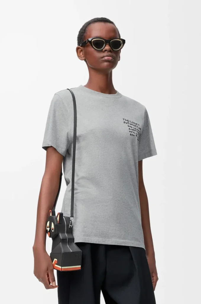 T-shirt coupe classique en coton gris chiné