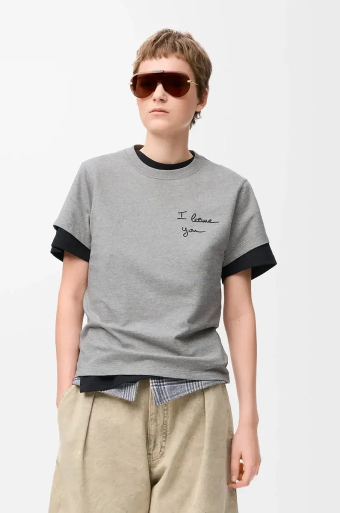T-shirt coupe classique en coton gris chiné