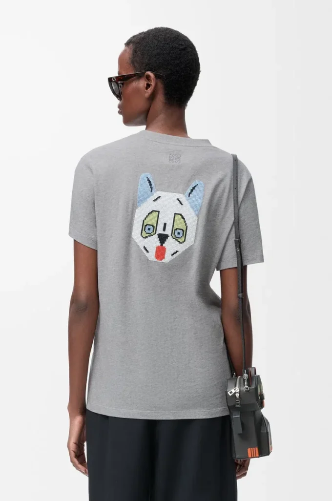 T-shirt coupe classique en coton gris chiné