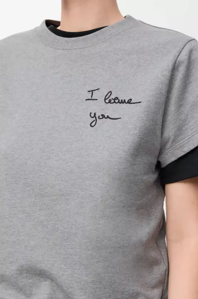 T-shirt coupe classique en coton gris chiné