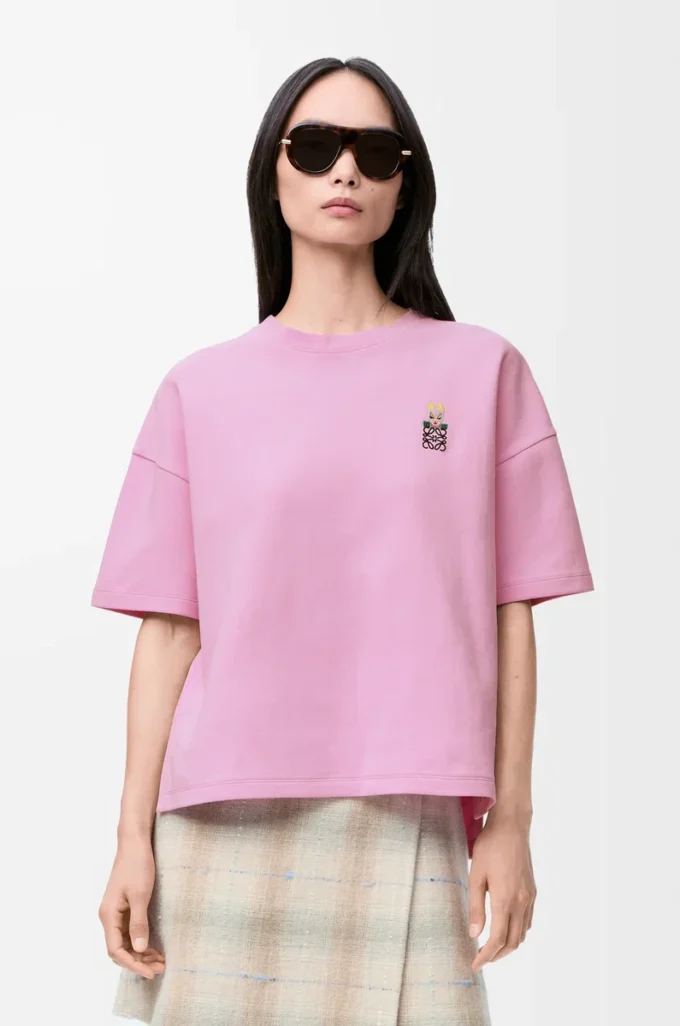 T-shirt coupe classique en coton mélangé Rose