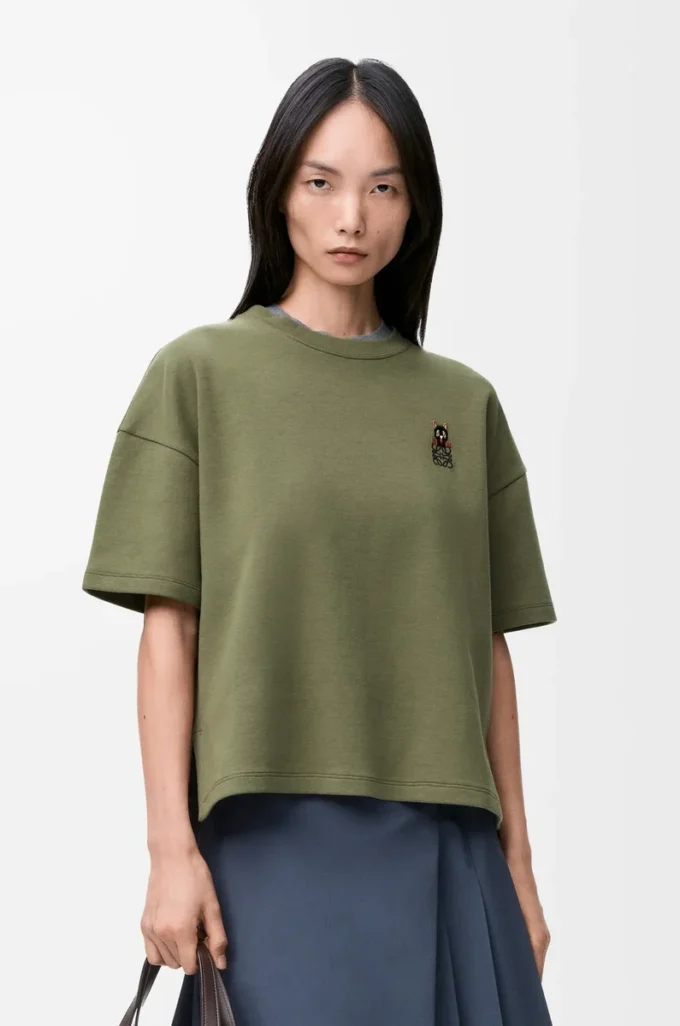 T-shirt coupe classique en coton mélangé Vert kaki