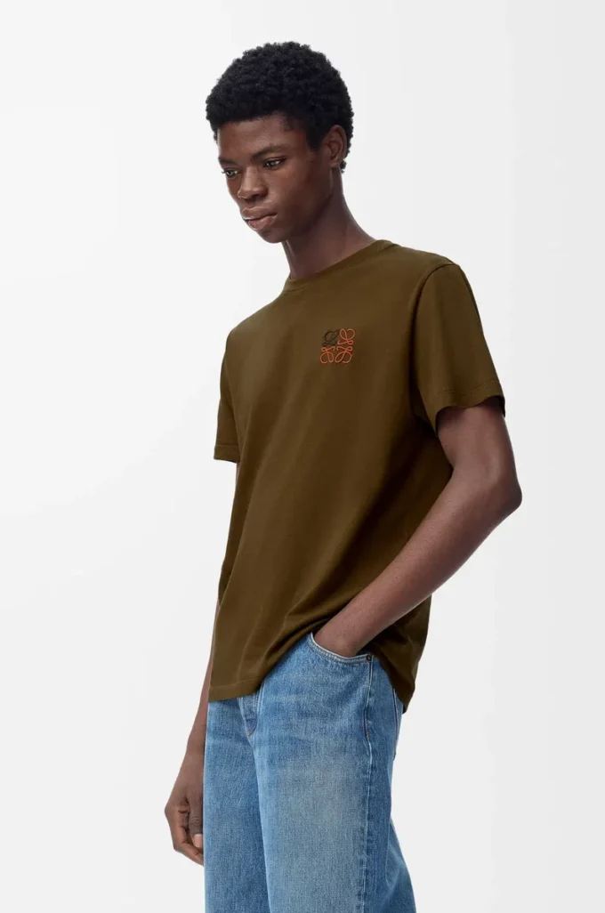 T-shirt coupe classique en coton vert kaki