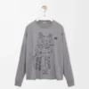 T-shirt à manches longues en coton gris chiné T-shirt à manches longues en coton gris chiné