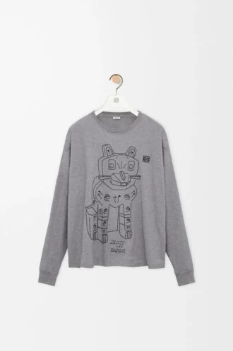 T-shirt à manches longues en coton gris chiné