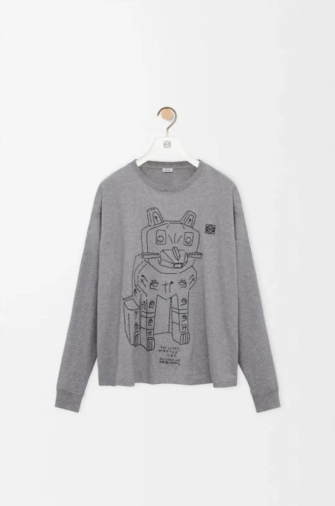 T-shirt à manches longues en coton gris chiné T-shirt à manches longues en coton gris chiné
