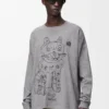 T-shirt à manches longues en coton gris chiné T-shirt à manches longues en coton gris chiné