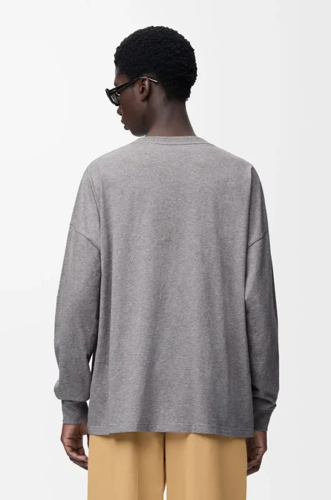 T-shirt à manches longues en coton gris chiné T-shirt à manches longues en coton gris chiné