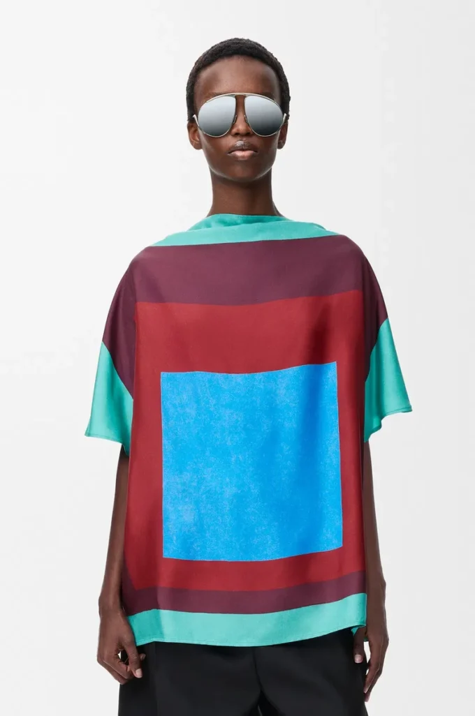 Top écharpe en soie Vert/Rouge/Multicolore
