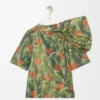 Top drapé en taffetas de soie mélangée vert foncé/rouge