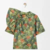 Top drapé en taffetas de soie mélangée vert foncé/rouge