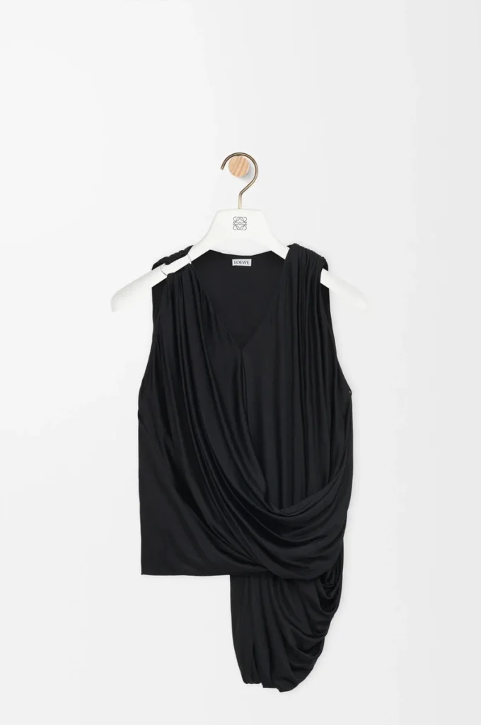 Top drapé en viscose noir