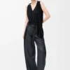 Top drapé en viscose noir
