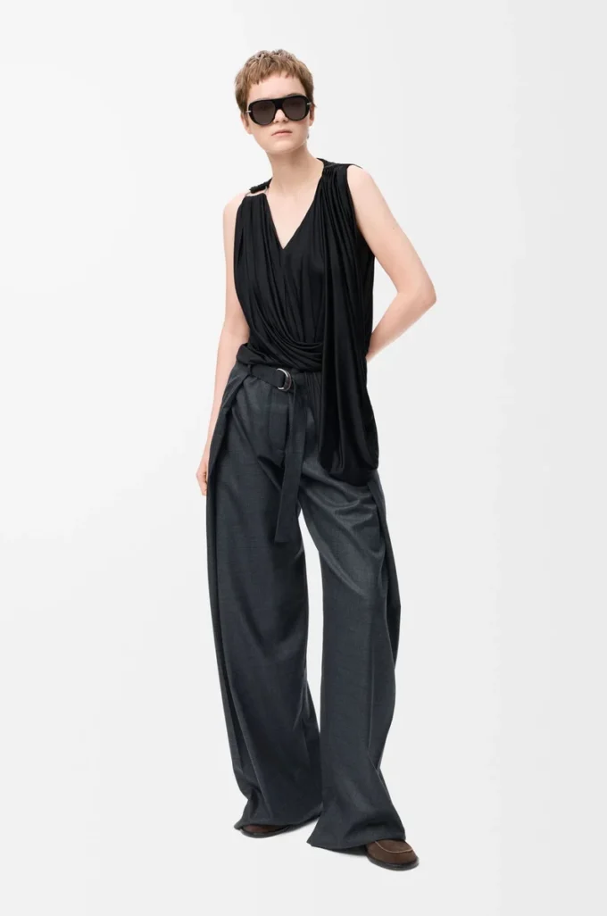 Top drapé en viscose noir