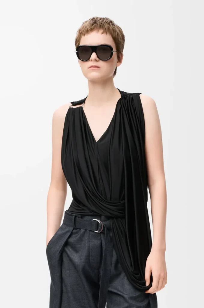 Top drapé en viscose noir