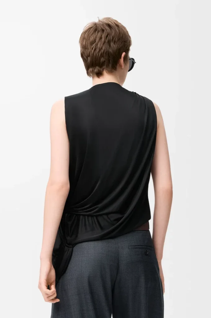Top drapé en viscose noir