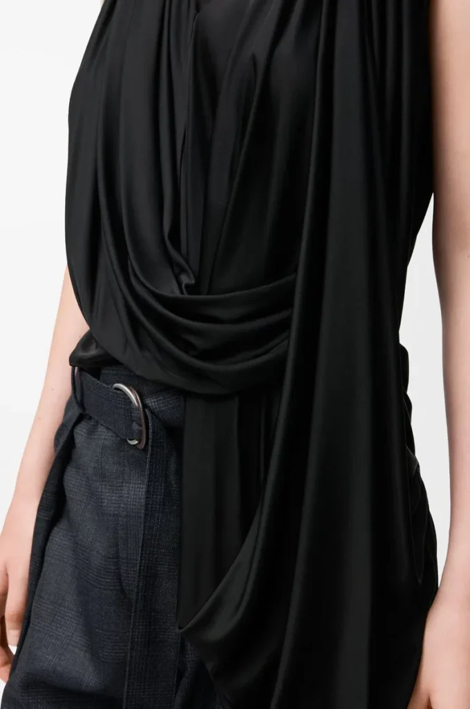 Top drapé en viscose noir