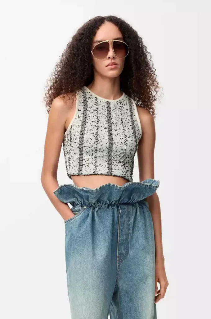 Top en laine Blanc/Noir