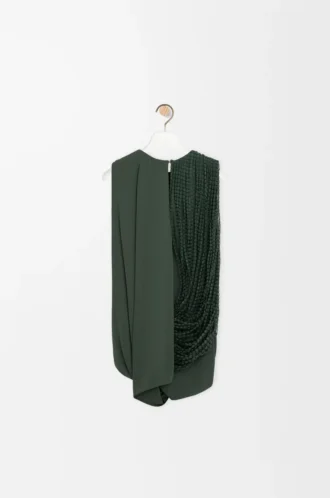 Top orné en viscose vert kaki