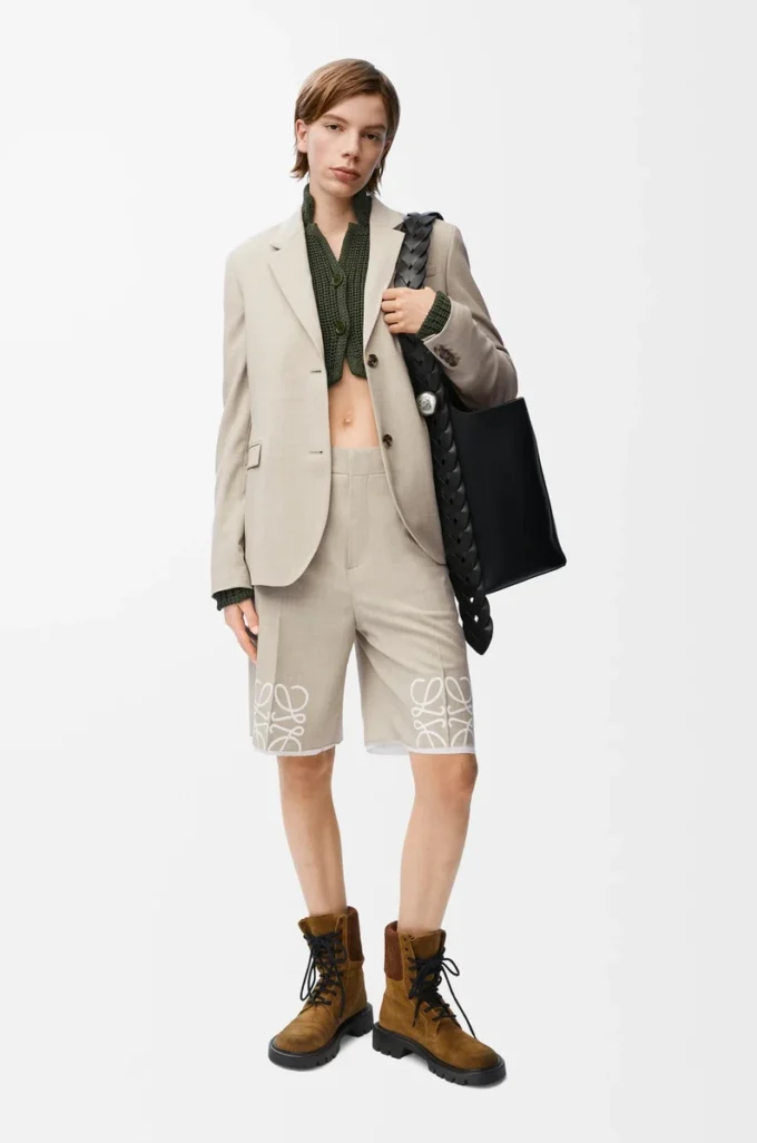 Veste ajustée en laine beige clair mélangé