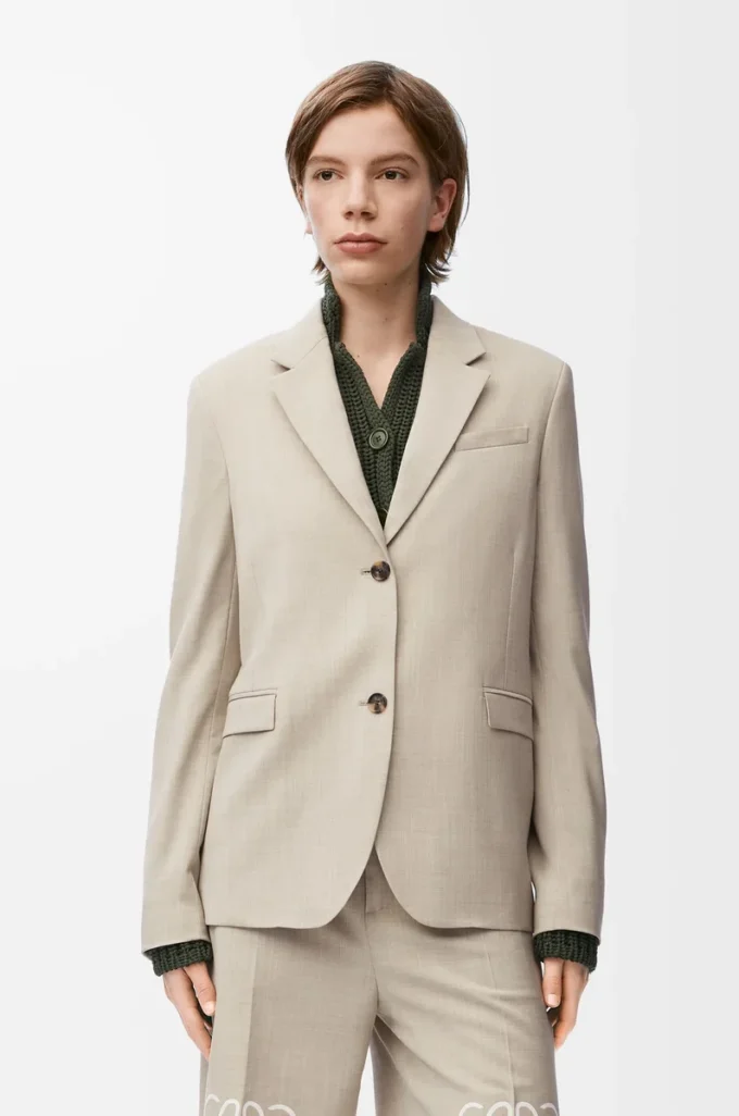 Veste ajustée en laine beige clair mélangé