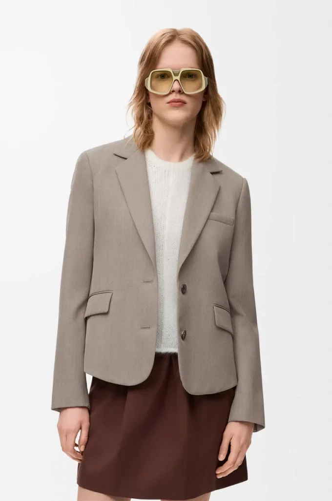 Veste ajustée en laine Beige Melange