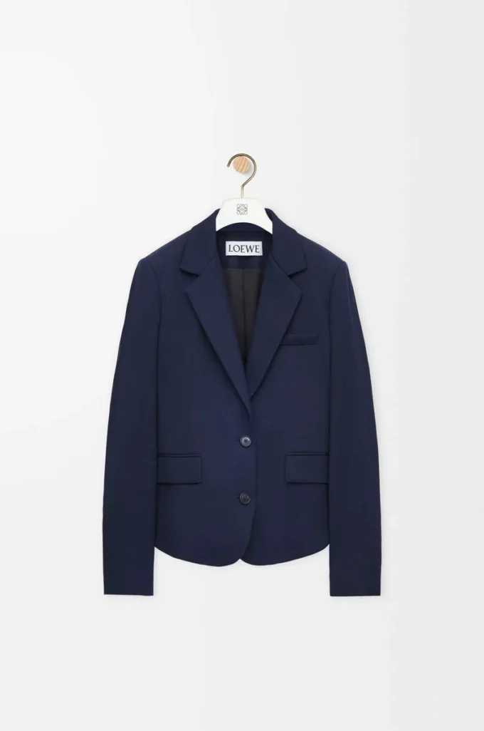Veste ajustée en laine bleu marine