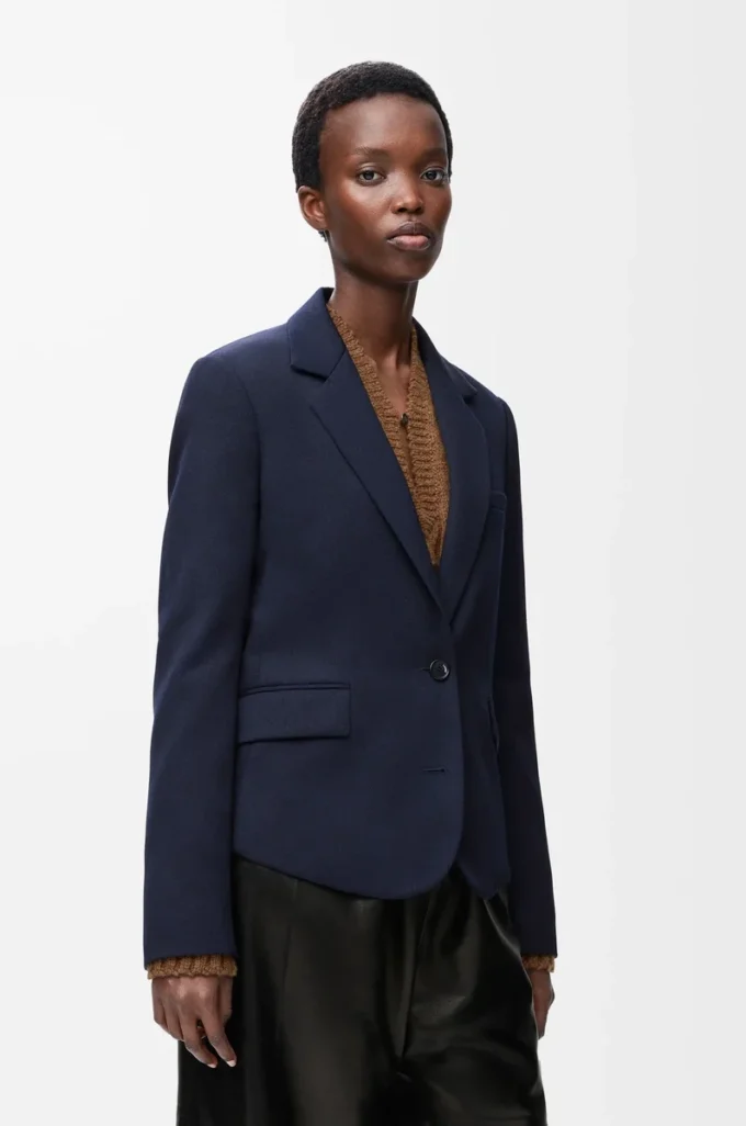 Veste ajustée en laine bleu marine