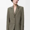 Veste ajustée en laine vert kaki