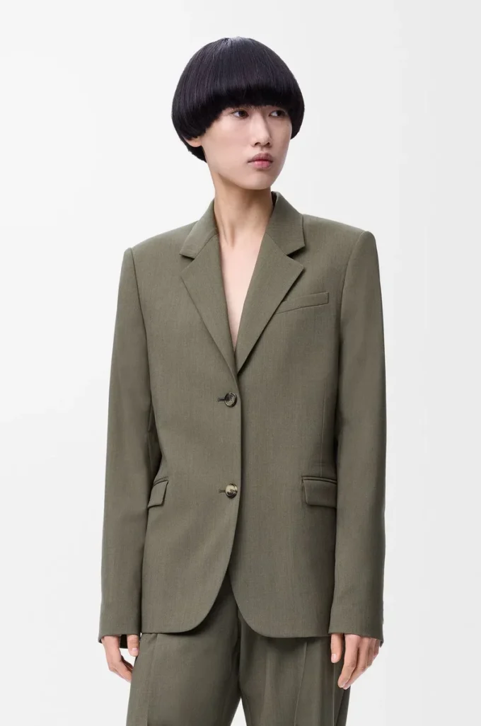 Veste ajustée en laine vert kaki