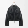 Veste bouffante en cuir d&rsquo;agneau nappa Noir