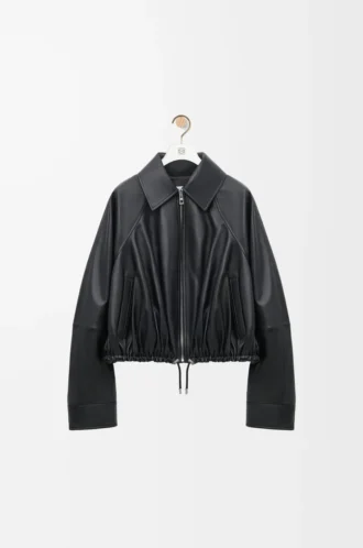 Veste bouffante en cuir d&rsquo;agneau nappa Noir