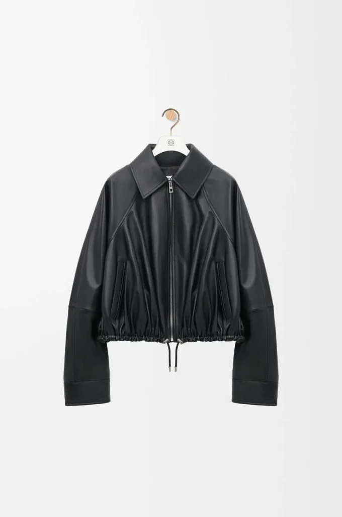 Veste bouffante en cuir d&rsquo;agneau nappa Noir