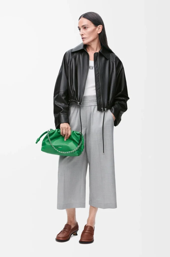 Veste bouffante en cuir d&rsquo;agneau nappa Noir