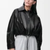 Veste bouffante en cuir d&rsquo;agneau nappa Noir