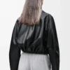 Veste bouffante en cuir d&rsquo;agneau nappa Noir