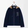Veste à capuche en coton bleu marine/beige Veste à capuche en coton bleu marine/beige