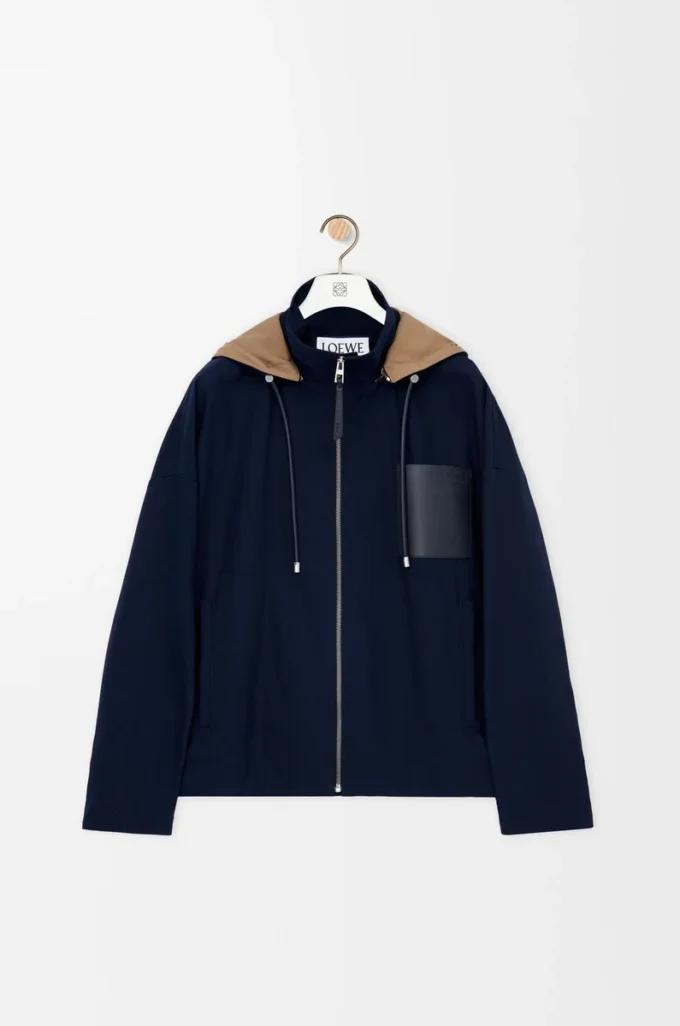 Veste à capuche en coton bleu marine/beige Veste à capuche en coton bleu marine/beige
