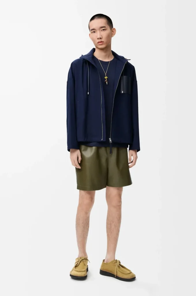 Veste à capuche en coton bleu marine/beige Veste à capuche en coton bleu marine/beige