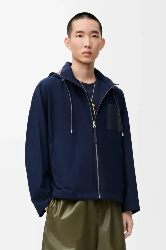 Veste à capuche en coton bleu marine/beige Veste à capuche en coton bleu marine/beige