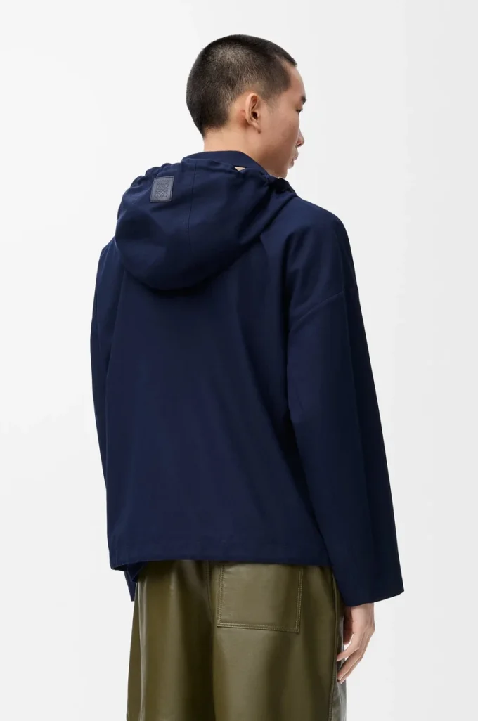 Veste à capuche en coton bleu marine/beige Veste à capuche en coton bleu marine/beige