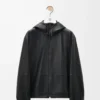 Veste à capuche en cuir d’agneau nappa Noir Veste à capuche en cuir d’agneau nappa Noir