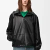 Veste à capuche en cuir d’agneau nappa Noir Veste à capuche en cuir d’agneau nappa Noir