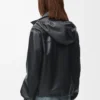 Veste à capuche en cuir d’agneau nappa Noir Veste à capuche en cuir d’agneau nappa Noir