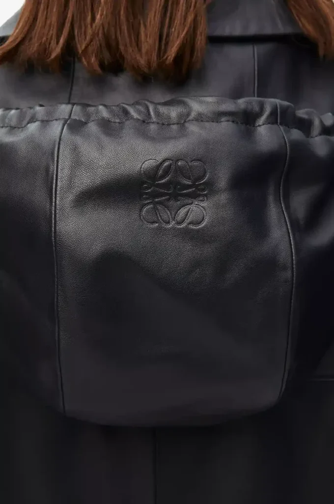 Veste à capuche en cuir d’agneau nappa Noir Veste à capuche en cuir d’agneau nappa Noir