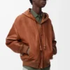 Veste à capuche en cuir d’agneau nappa Tan Veste à capuche en cuir d’agneau nappa Tan