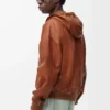 Veste à capuche en cuir d’agneau nappa Tan Veste à capuche en cuir d’agneau nappa Tan